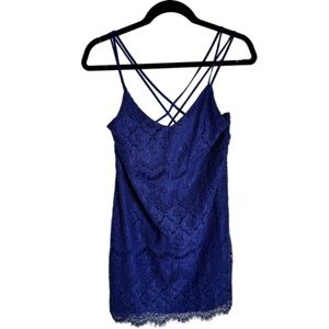 Francesca’s Miami Navy Lace Mini Dress with Strappy Back Detail